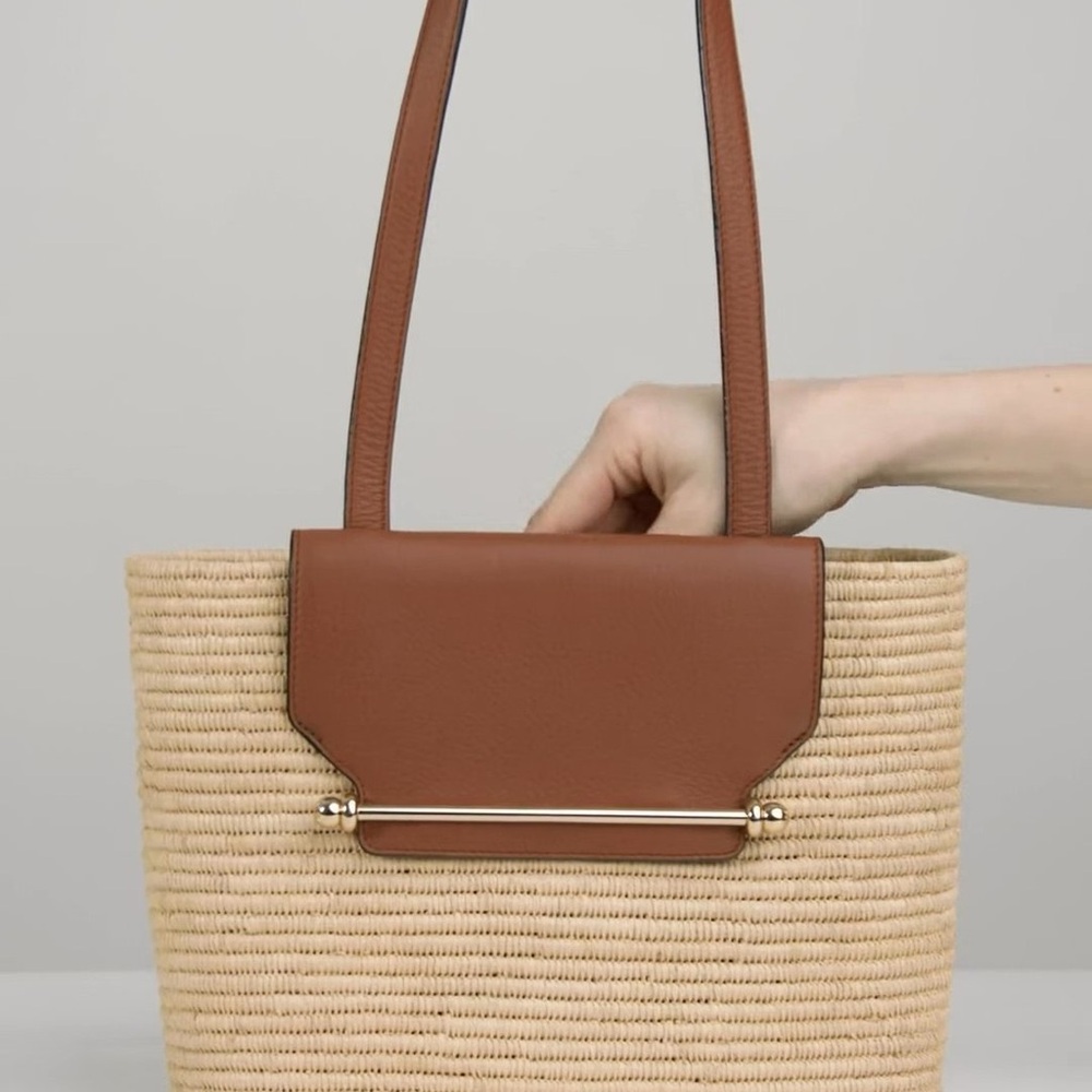 Strathberry Small Raffia & Leather Basket Bag